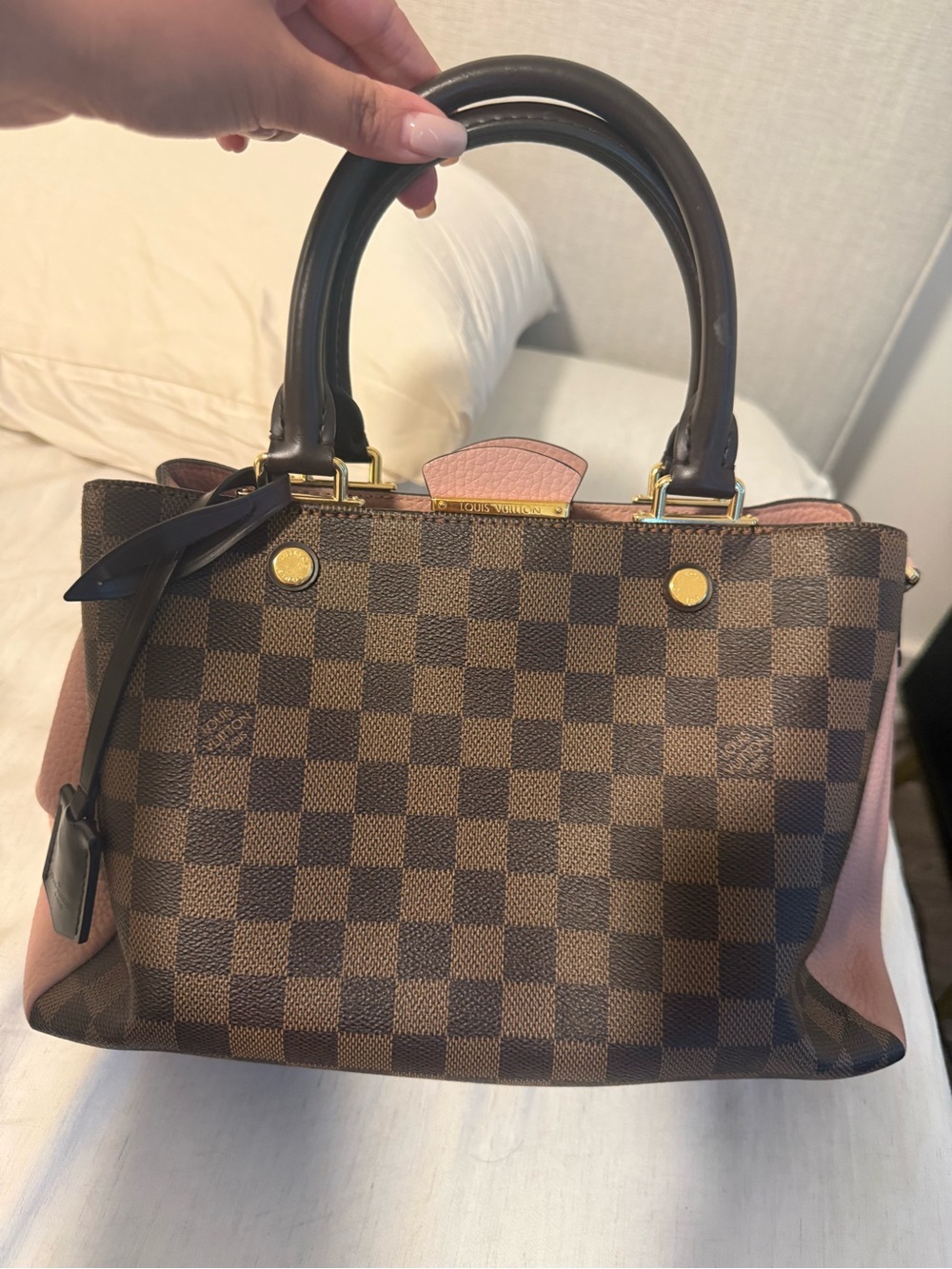 Louis Vuitton Brittany Damier Ebene Shoulder Bag Rose Ballerine